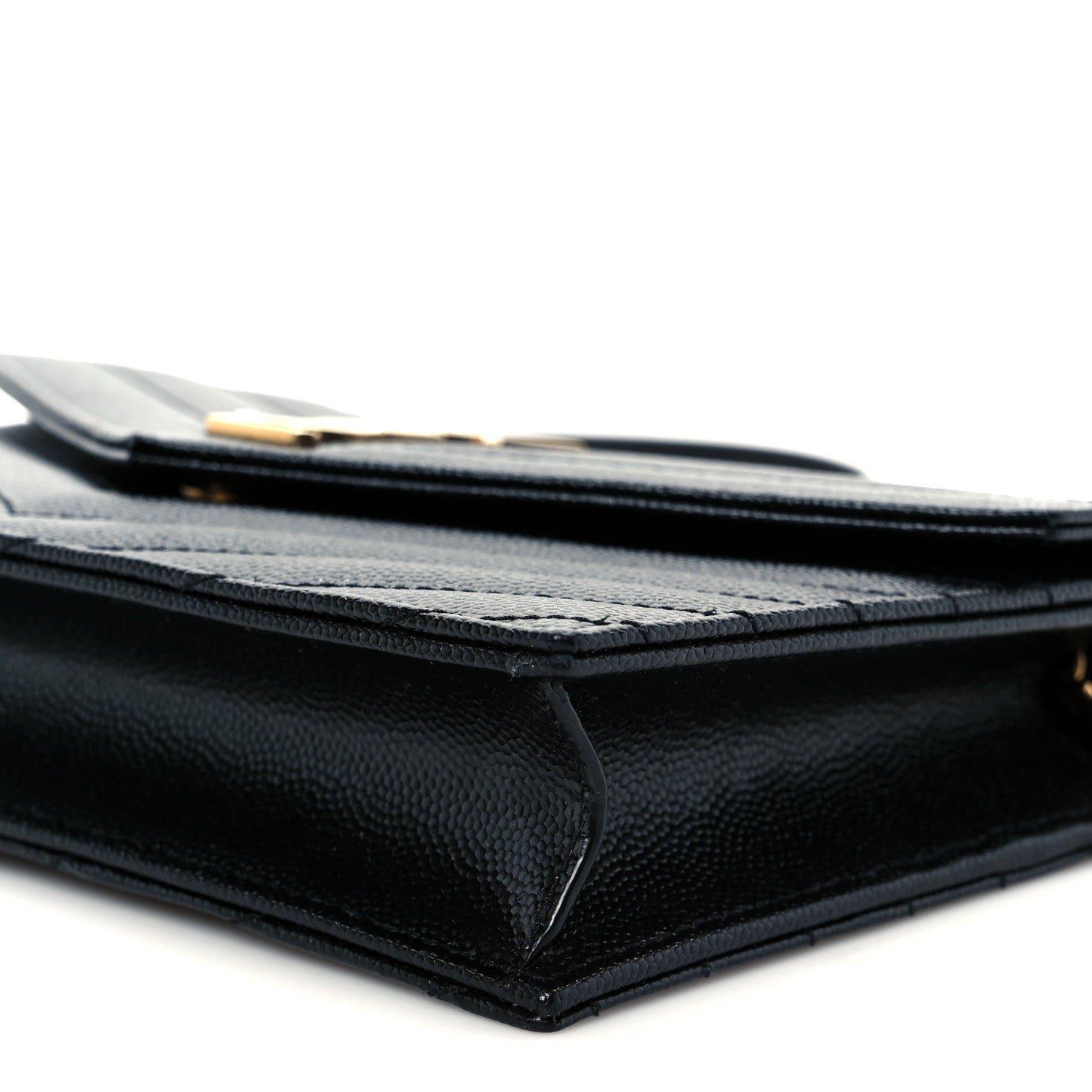 Saint Laurent Grain De Poudre Matelasse Chevron Monogram Envelope Chain Wallet Black 15 of 20