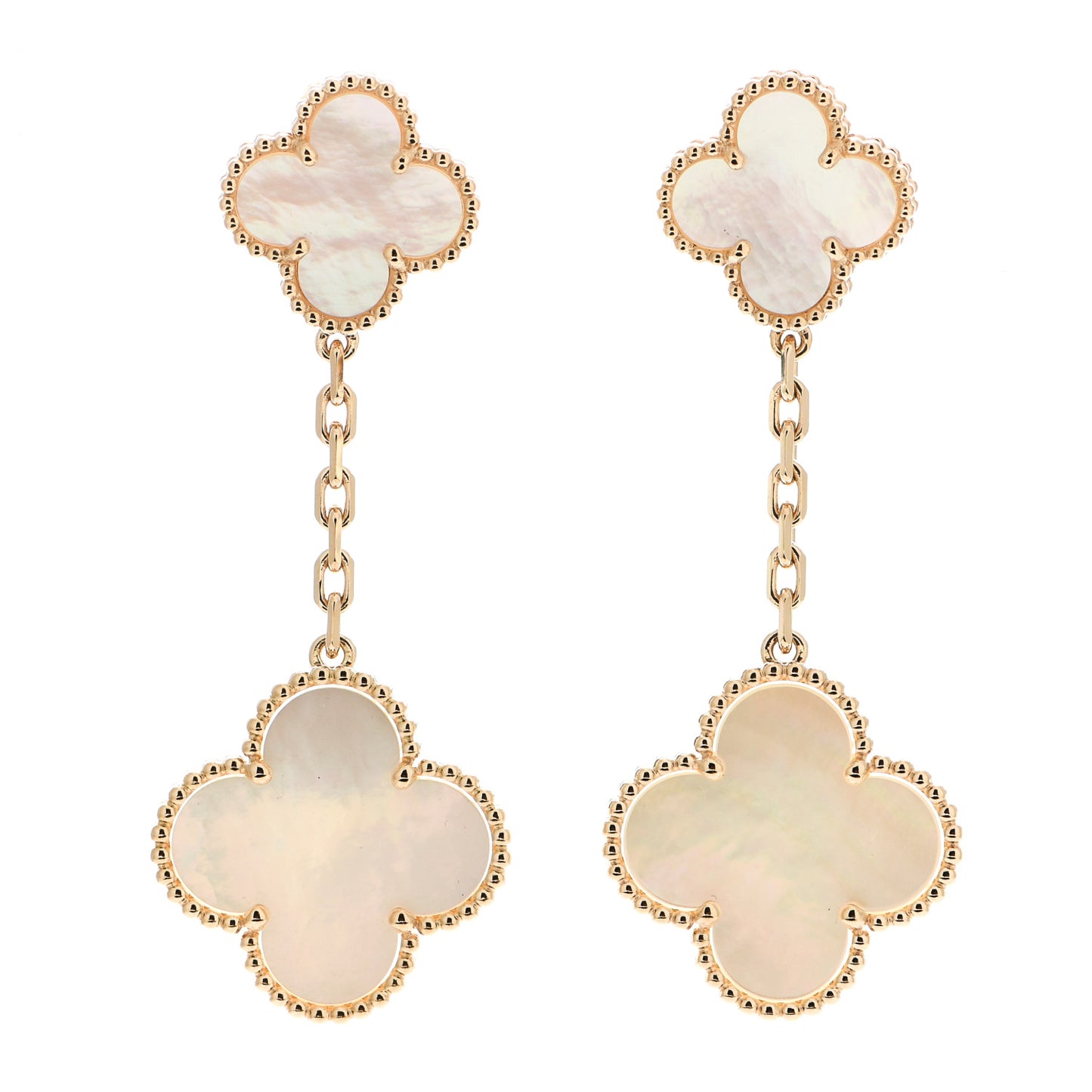 18K Yellow Gold Mother of Pearl 2 Motifs Magic Alhambra Earrings