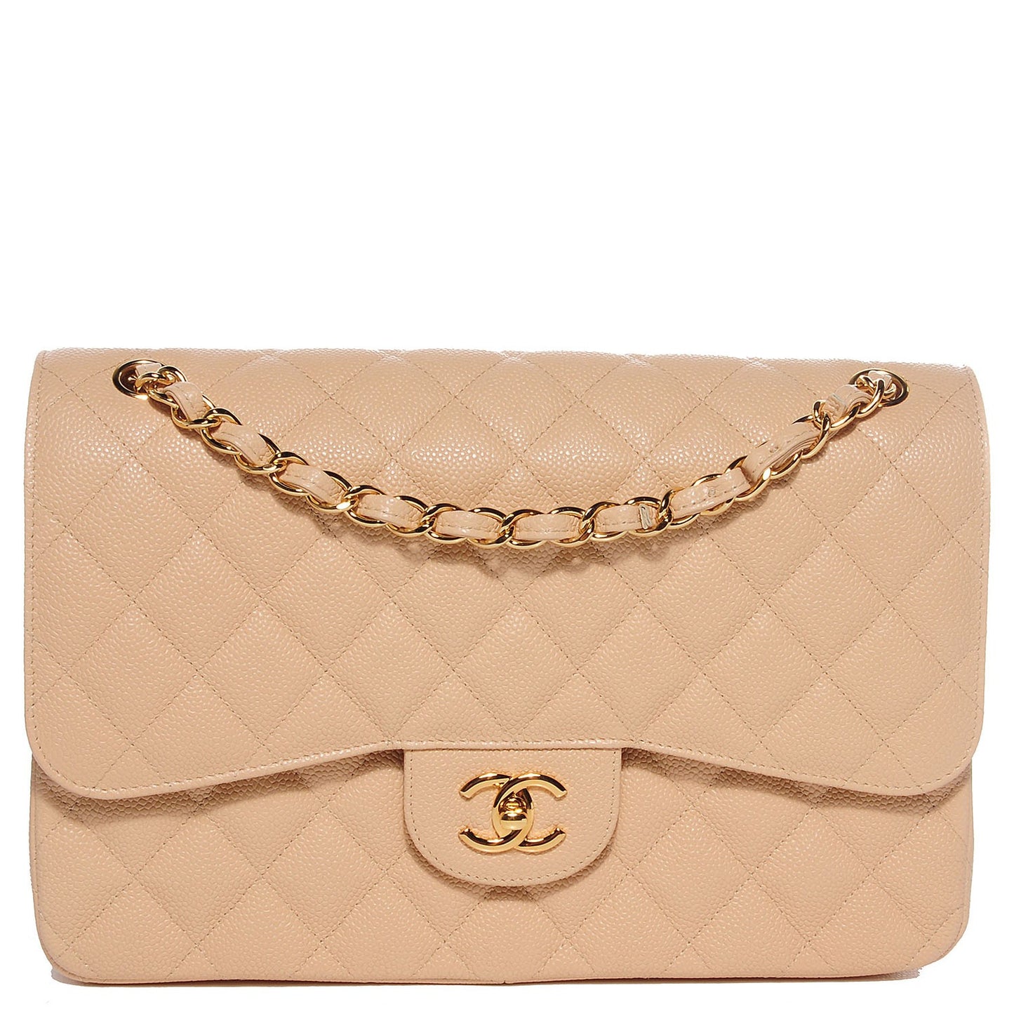 Caviar Quilted Jumbo Double Flap Beige Clair