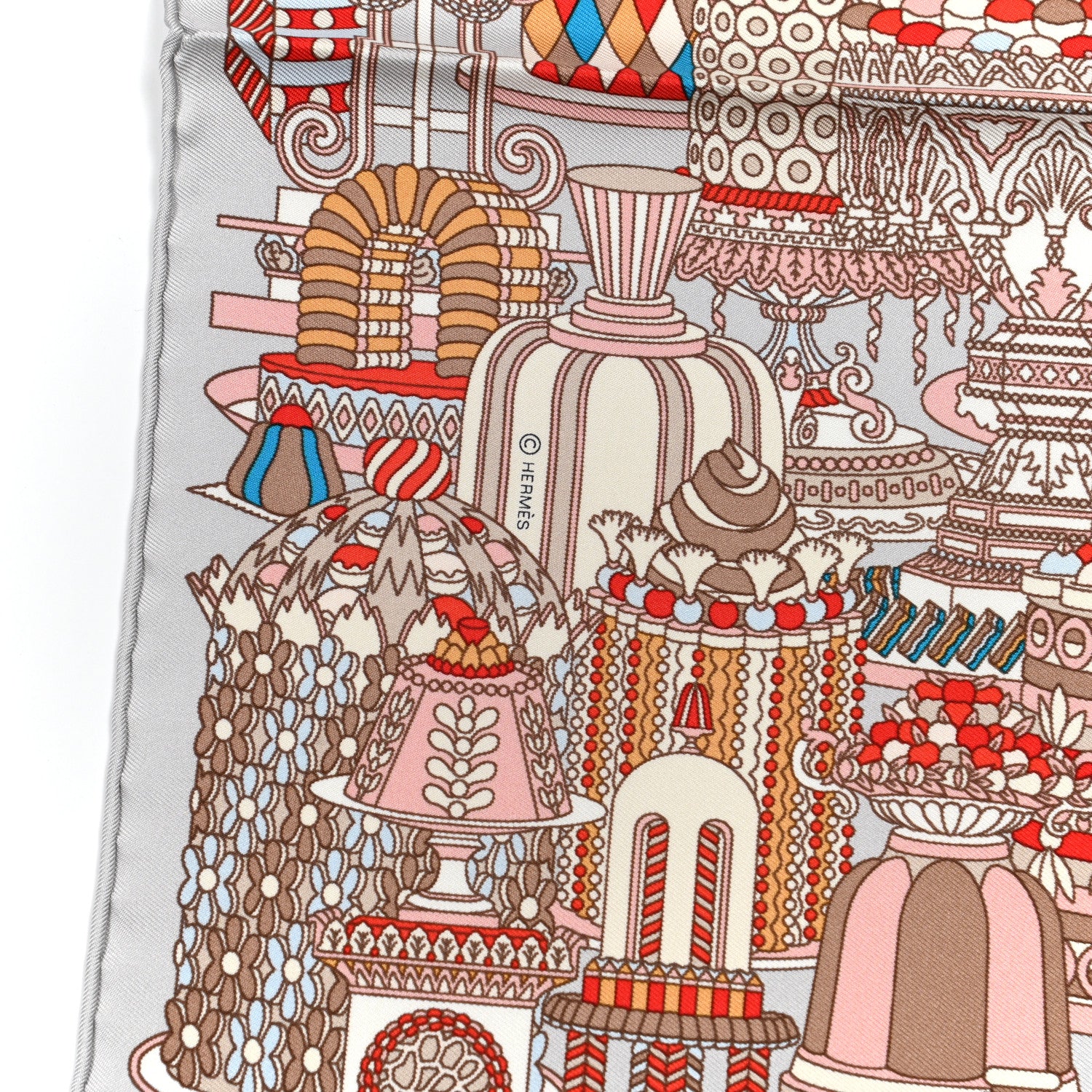 Hermes Silk La Patisserie Francaise Pocket Square Gris Perle Grenadine 4 of 5