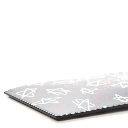 Gucci Calfskin GucciGhost Print Pouch Blue Agata Hibiscus Red 6 of 10