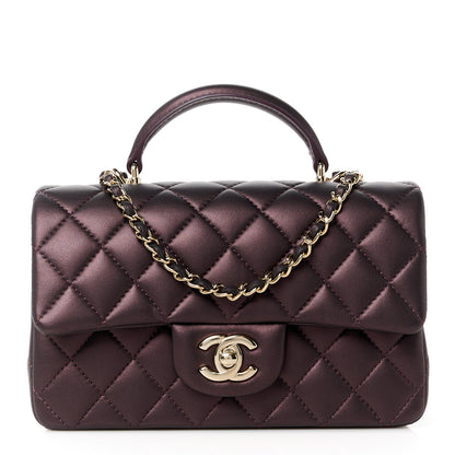 Chanel Iridescent Lambskin Quilted Mini Top Handle Rectangular Flap Burgundy 1 of 12