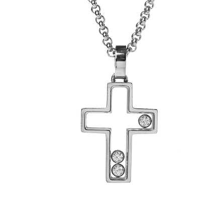 Chopard 18K White Gold 3 Happy Diamonds Cross Pendant Necklace 4 of 6