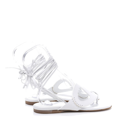 Hermes Calfskin Chaine d'Ancre Lace Up Sandals 39 White 4 of 12