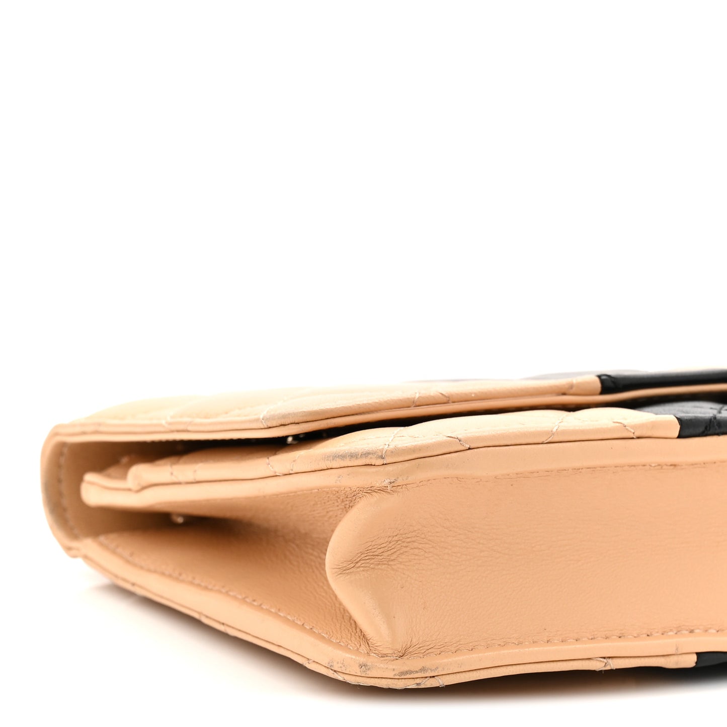 Lambskin Quilted Wallet On Chain WOC Beige Black