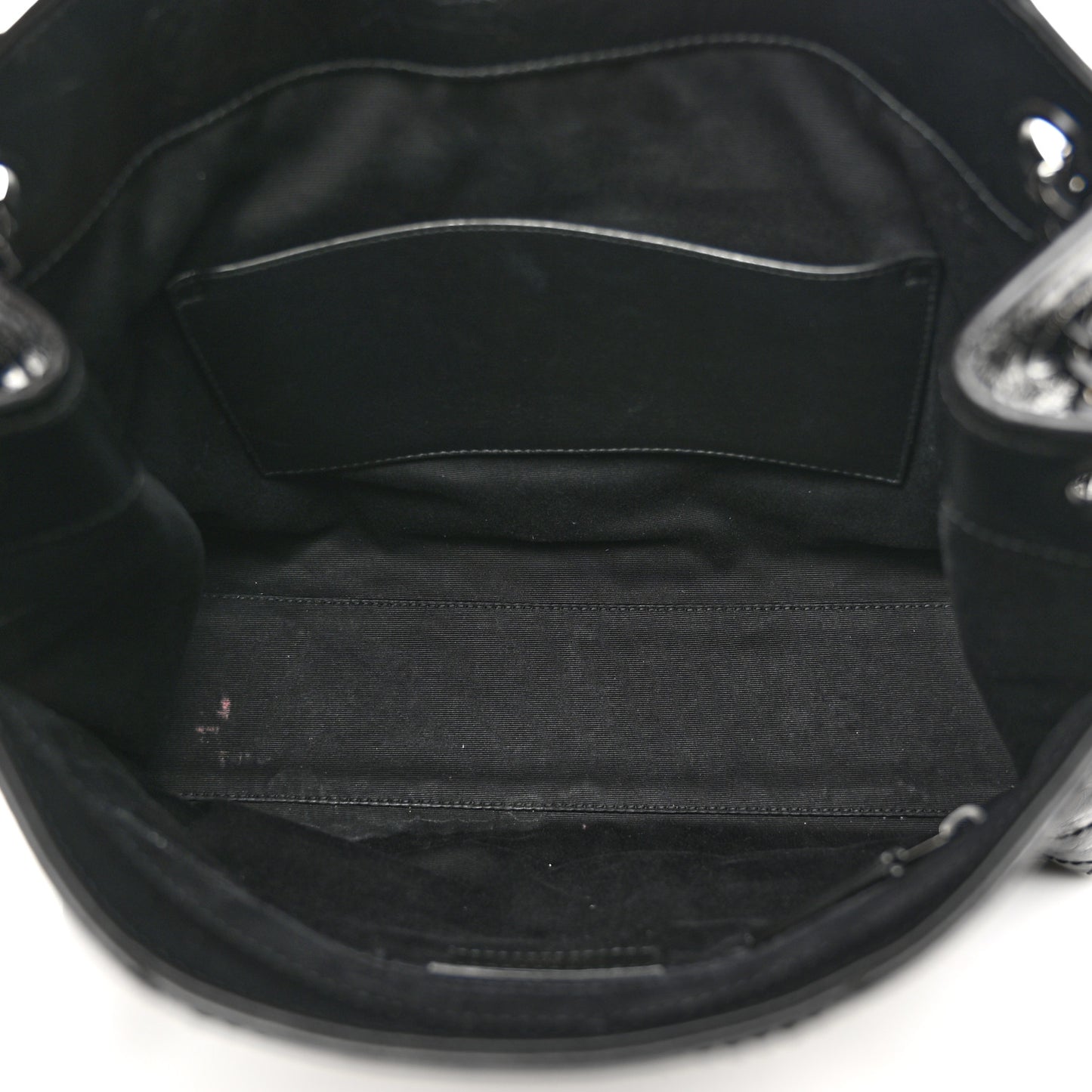 Crinkled Calfskin Matelasse Monogram Medium Niki Shopper Tote Black
