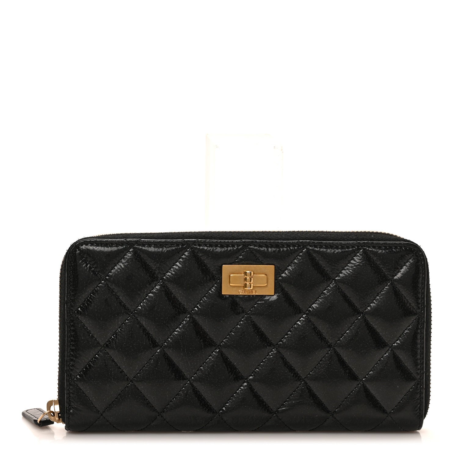 Chanel Aged Calfskin Quilted Reissue Large Gusset Zip Around Wallet Black 1 of 7