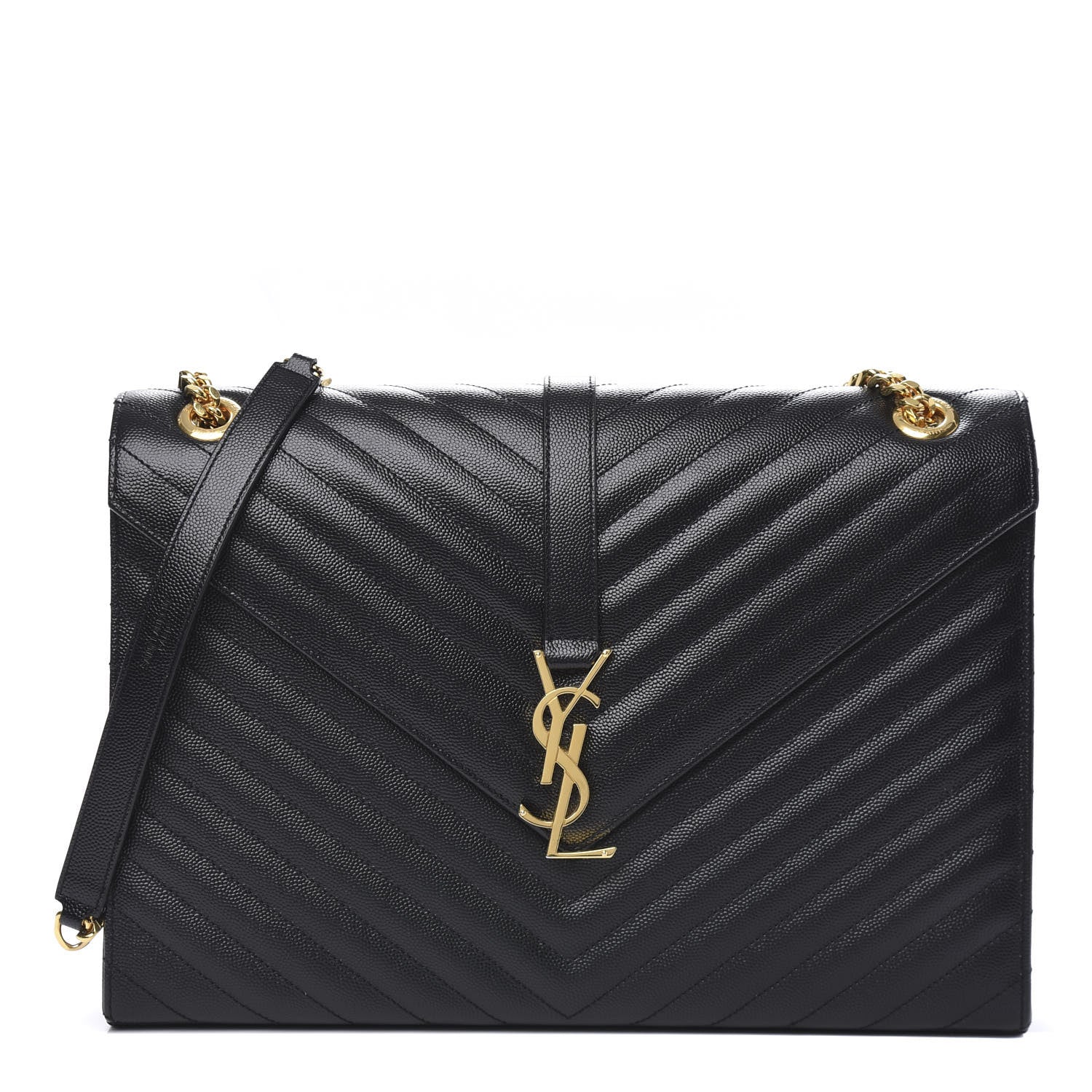 Saint Laurent Grain De Poudre Matelasse Chevron Large Monogram Satchel Black 1 of 12