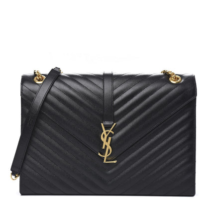 Saint Laurent Grain De Poudre Matelasse Chevron Large Monogram Satchel Black 1 of 12