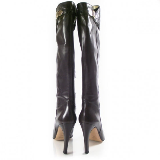 Leather Knee High Boots 40 Brown