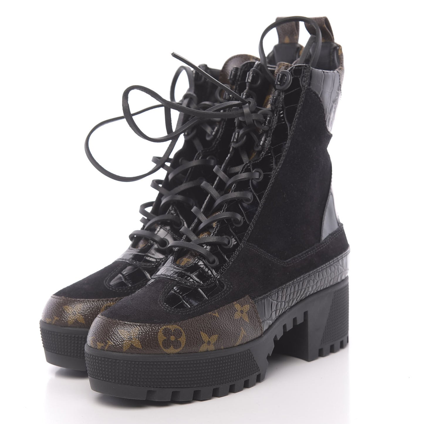 Suede Calfskin Monogram Laureate Platform Desert Boots 39 Black