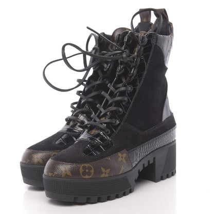 Louis Vuitton Suede Calfskin Monogram Laureate Platform Desert Boots 39 Black 3 of 8