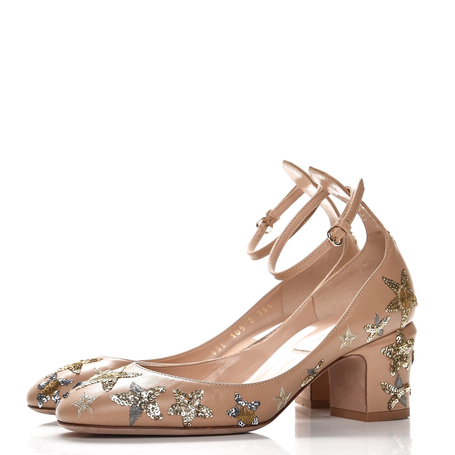 Valentino Garavani Nappa Star Embroidered Tan-Go Mary Jane 60mm Pumps 35.5 Soft Noisette 2 of 10