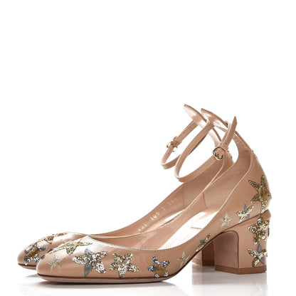 Valentino Garavani Nappa Star Embroidered Tan-Go Mary Jane 60mm Pumps 35.5 Soft Noisette 2 of 10