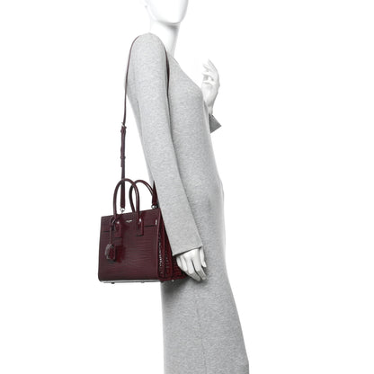Saint Laurent Calfskin Crocodile Embossed Baby Sac De Jour Bordeaux 2 of 13