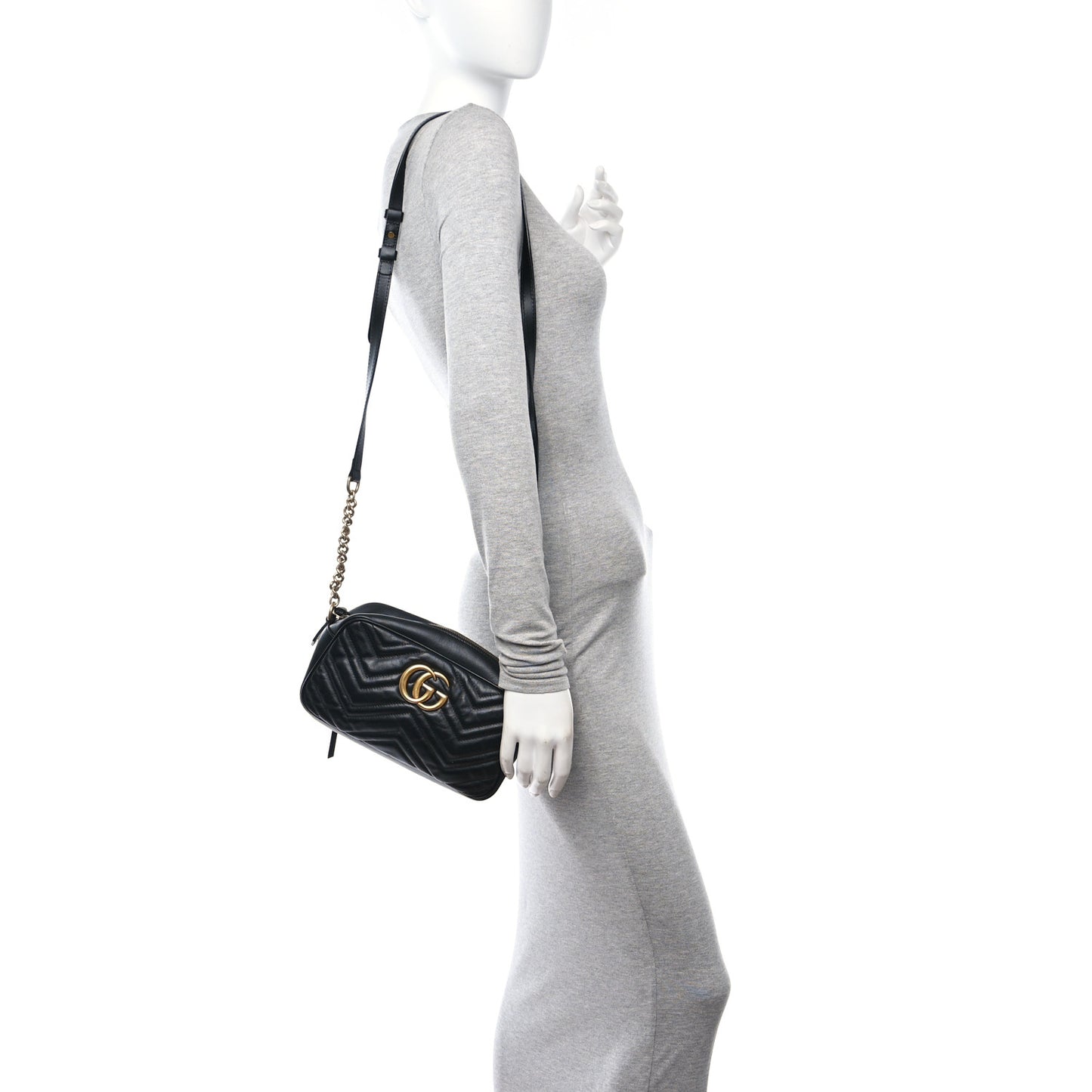 Calfskin Matelasse Small GG Marmont Chain Shoulder Bag Black