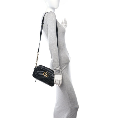Gucci Calfskin Matelasse Small GG Marmont Chain Shoulder Bag Black 2 of 10