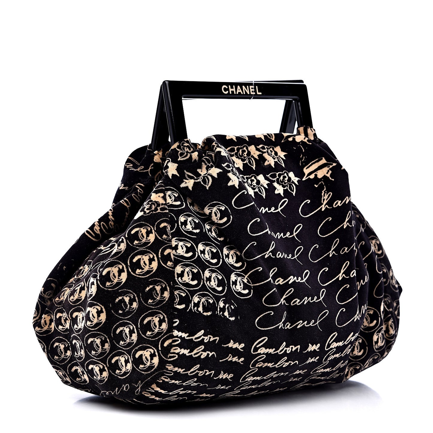 Velvet Camellia Flower Print Tote Black