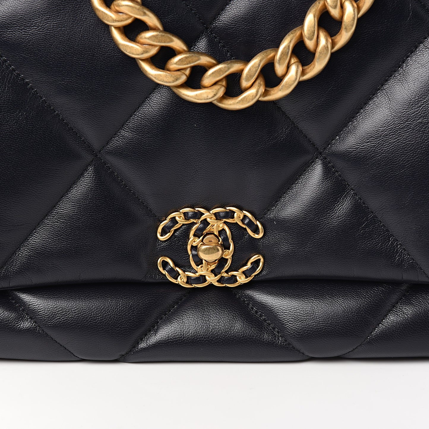 Shiny Goatskin Quilted Maxi 19 Flap Navy Blue