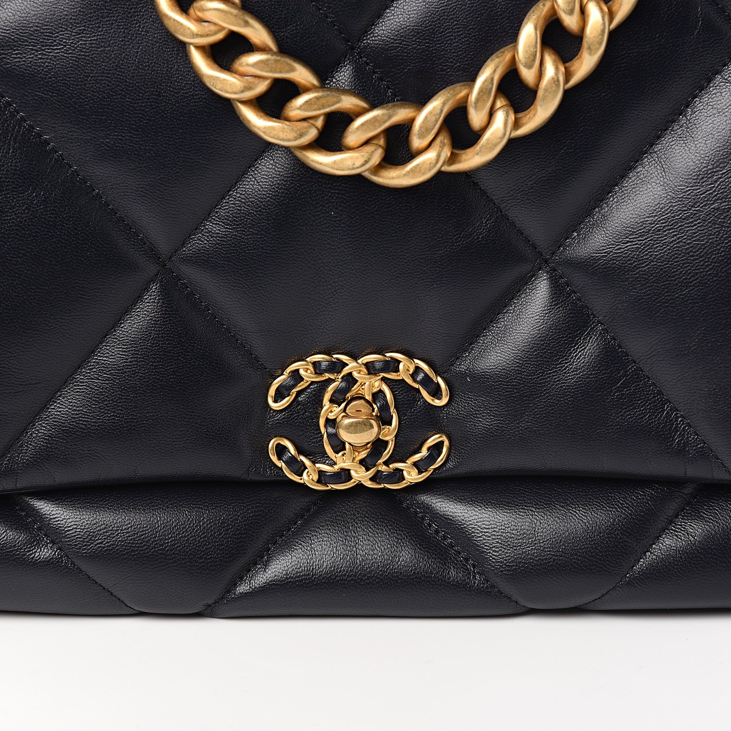 Chanel Shiny Goatskin Quilted Maxi 19 Flap Navy Blue 9 of 10