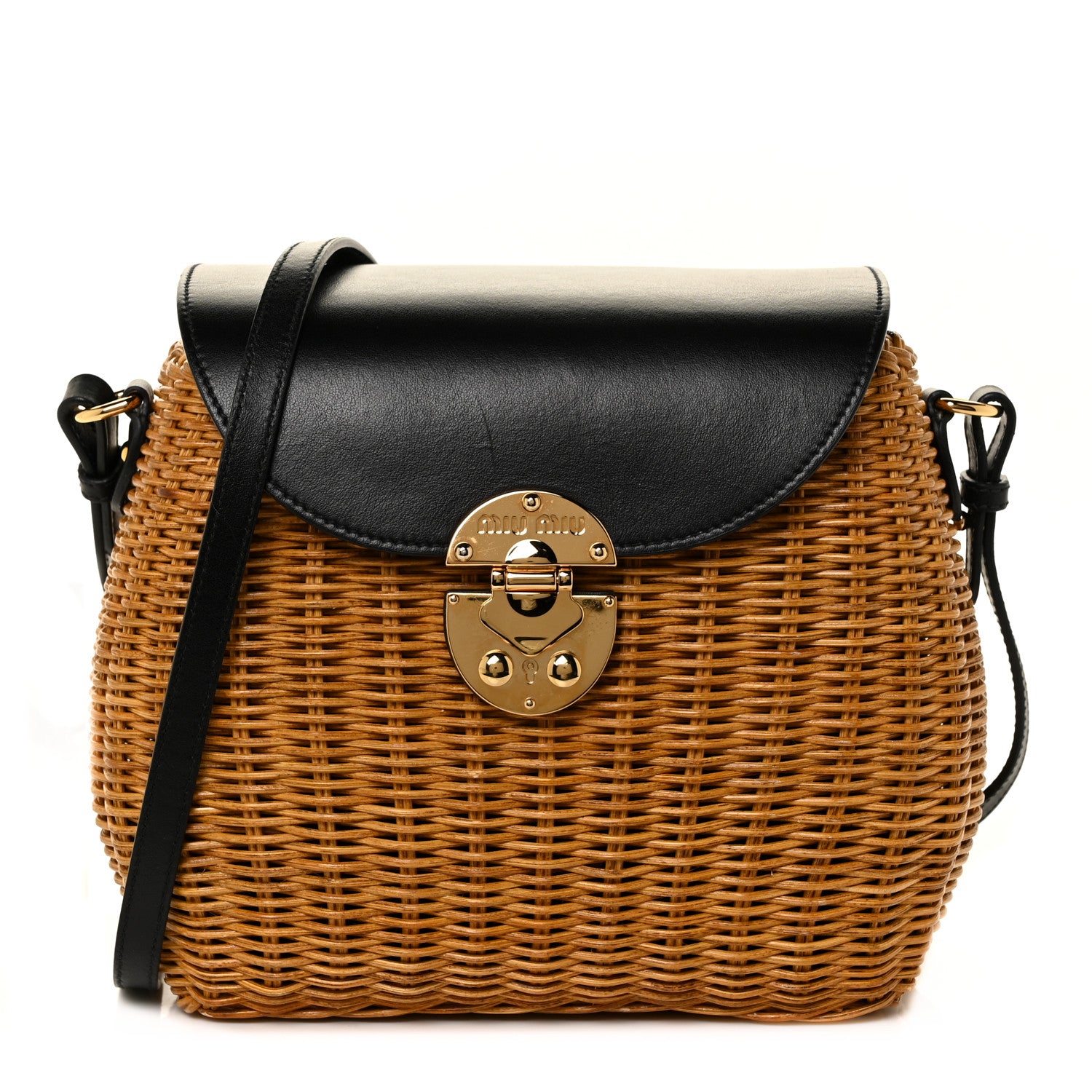 Miu Miu City Calfskin Wicker Midollino Bag Black 1 of 10
