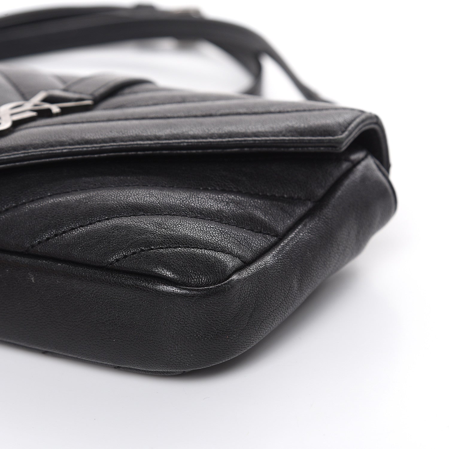 Saint Laurent Sheepskin Matelasse Chevron Monogram College Chain Wallet Black 8 of 10