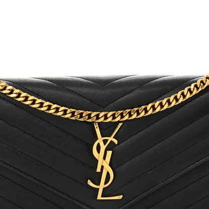 Saint Laurent Grain De Poudre Matelasse Chevron Monogram Chain Wallet Black 8 of 10