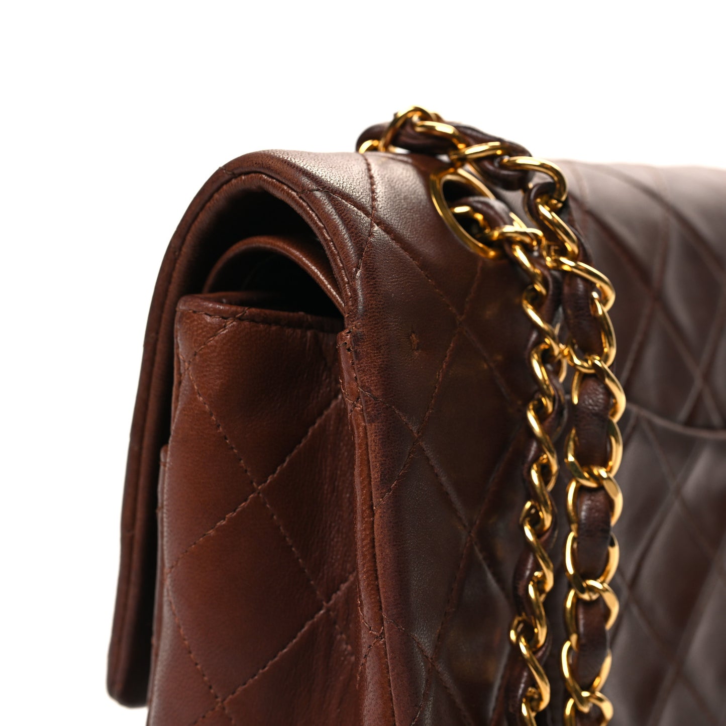 Lambskin Quilted Medium Double Flap Dark Brown