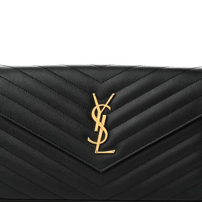 Saint Laurent Grain De Poudre Matelasse Chevron Monogram Chain Wallet Black 8 of 14