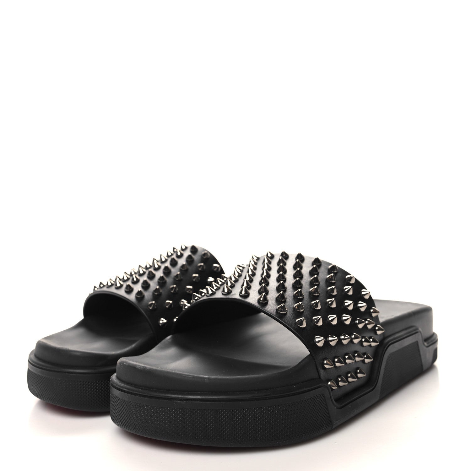 Christian Louboutin Calfskin Studded Mens Pool Fun Platform Flat Slide Sandals 43 Black 3 of 8