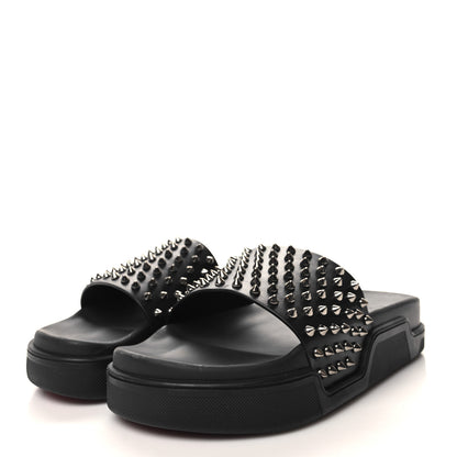Christian Louboutin Calfskin Studded Mens Pool Fun Platform Flat Slide Sandals 43 Black 3 of 8