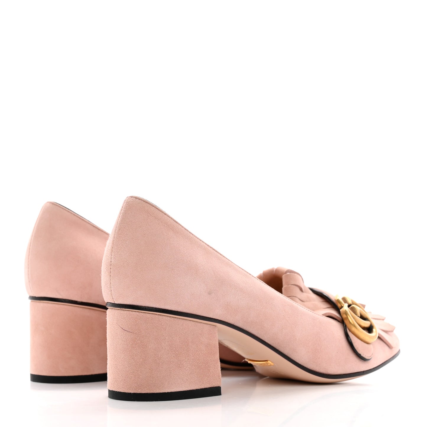 Kid Scamosciato GG Marmont Fringe 50mm Loafer Pumps 37.5 Crystal Pink
