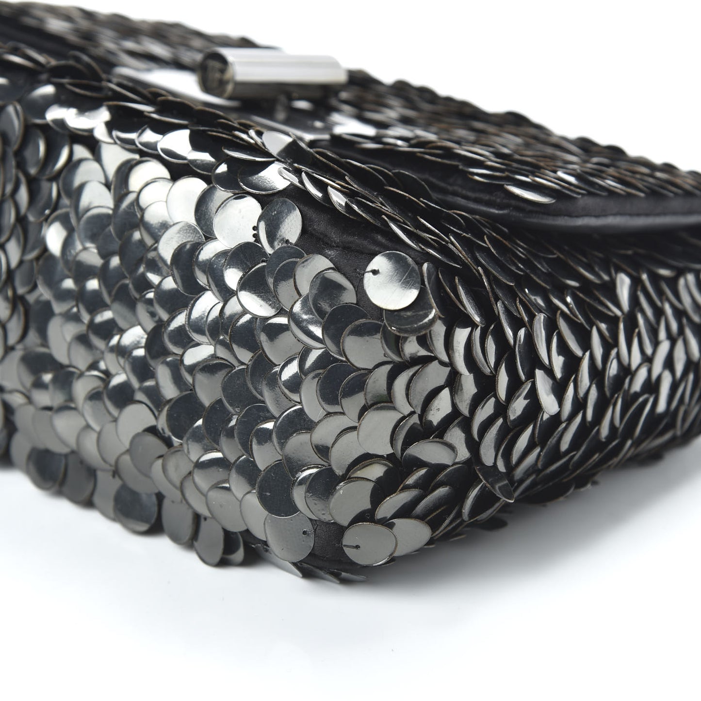 Paillette Embellished Large Natalia Chain Bag Dark Silver Black