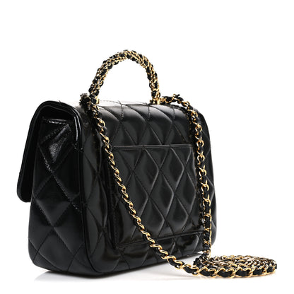 Chanel Shiny Lambskin Quilted Twisted Links Top Handle Flap Black 3 of 11
