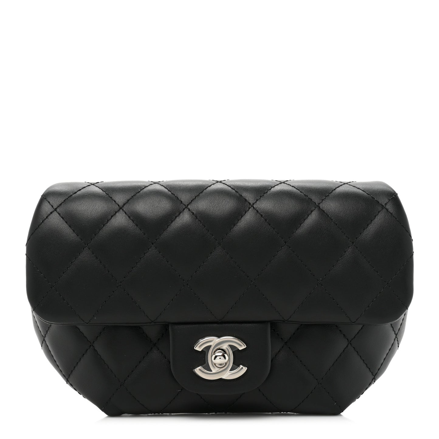 Calfskin Quilted CC Uniform Flap Belt Bag Black