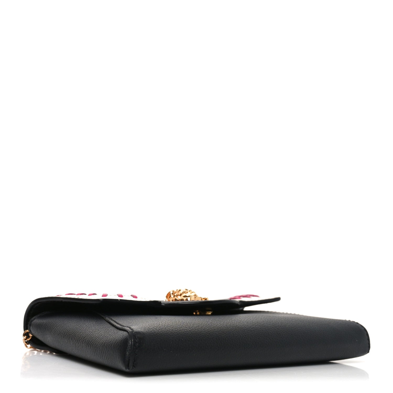 Versace Calfskin Medusa Whipstitch Envelope Clutch Black White 4 of 9