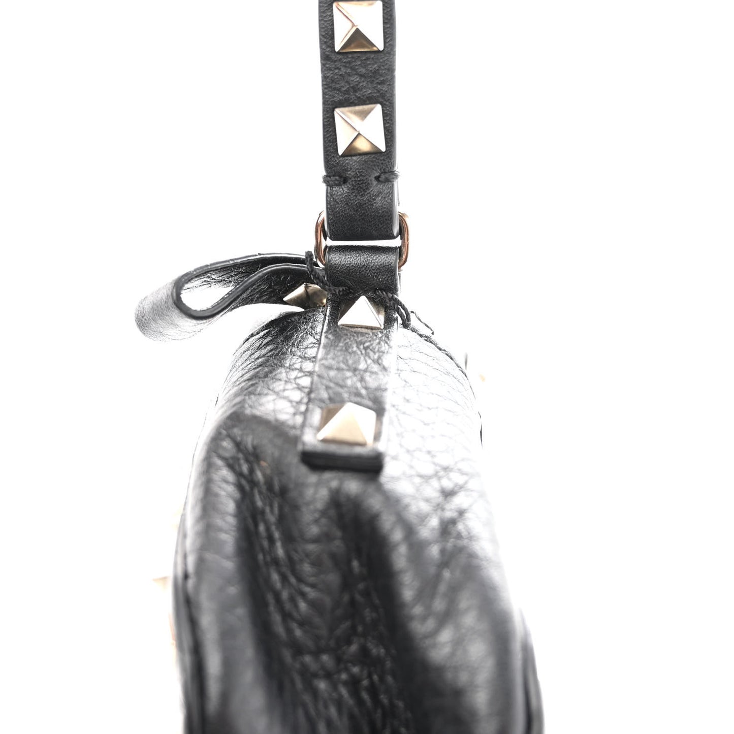 Pebbled Calfskin Rockstud Camera Crossbody Bag Black