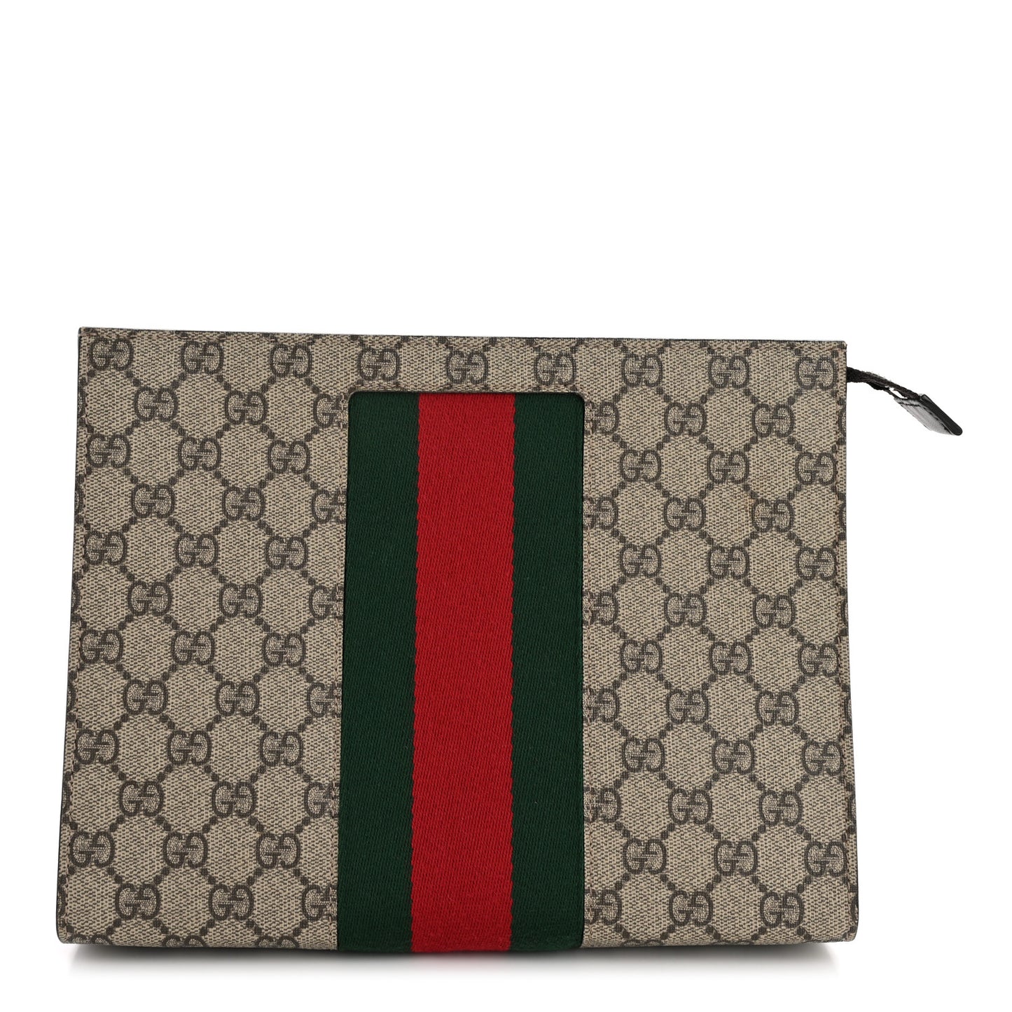 GG Supreme Monogram Selleria Calfskin Web New Web Cosmetic Case Beige Ebony Cocoa