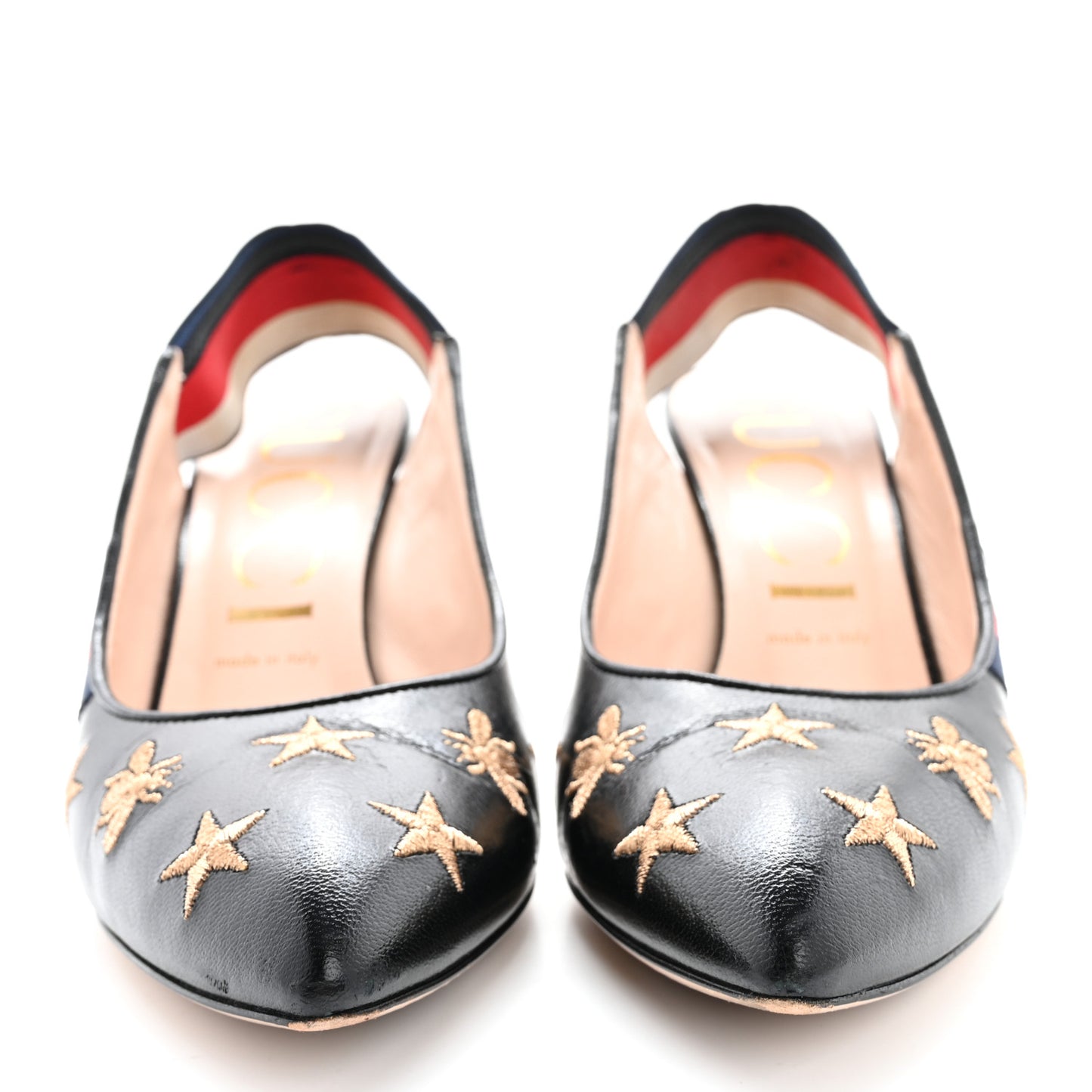 Malaga Kid Web Bee Star Embroidered Sylvie High Heel Slingback Pumps 39 Black