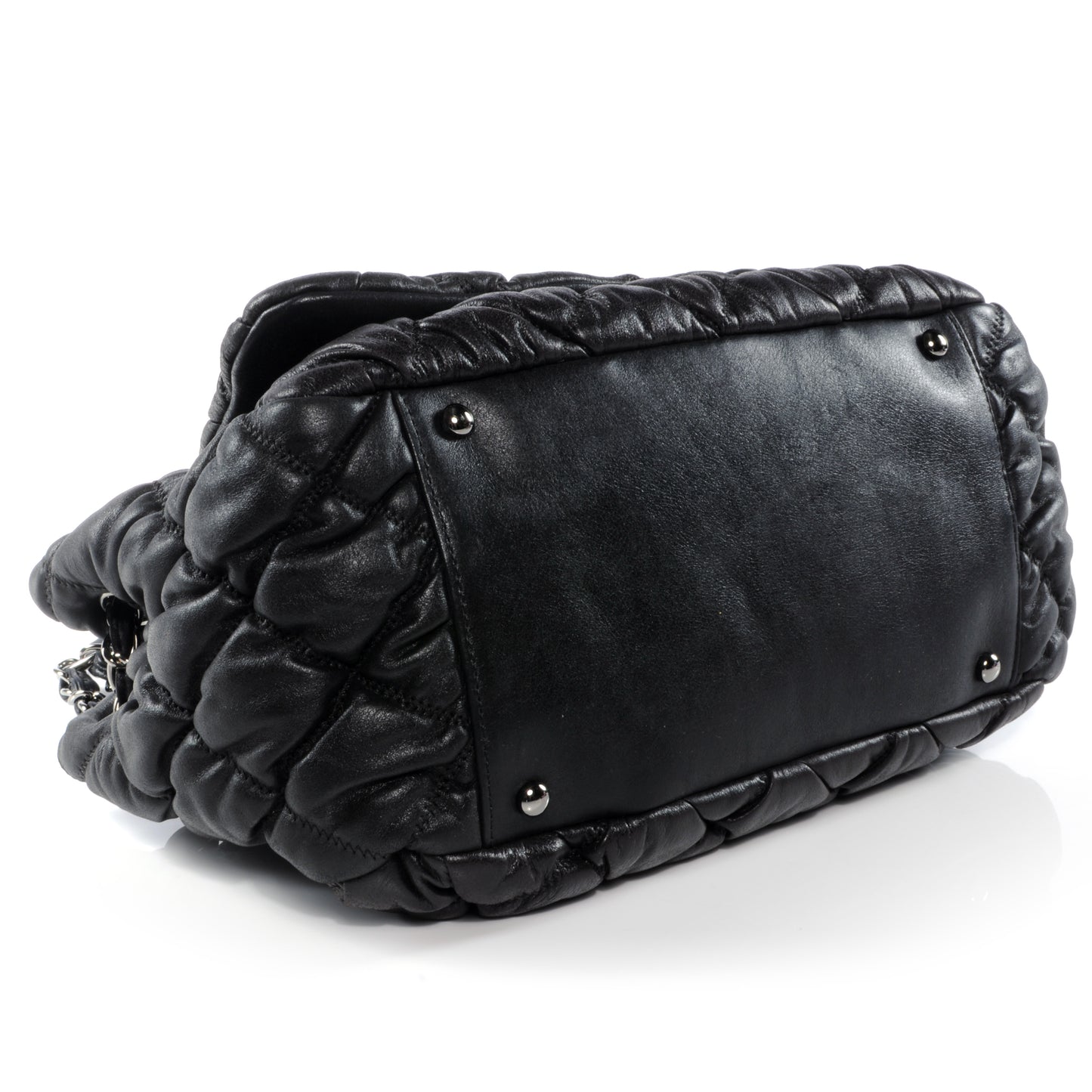 Leather Bubble Quilt Flap Bag Black