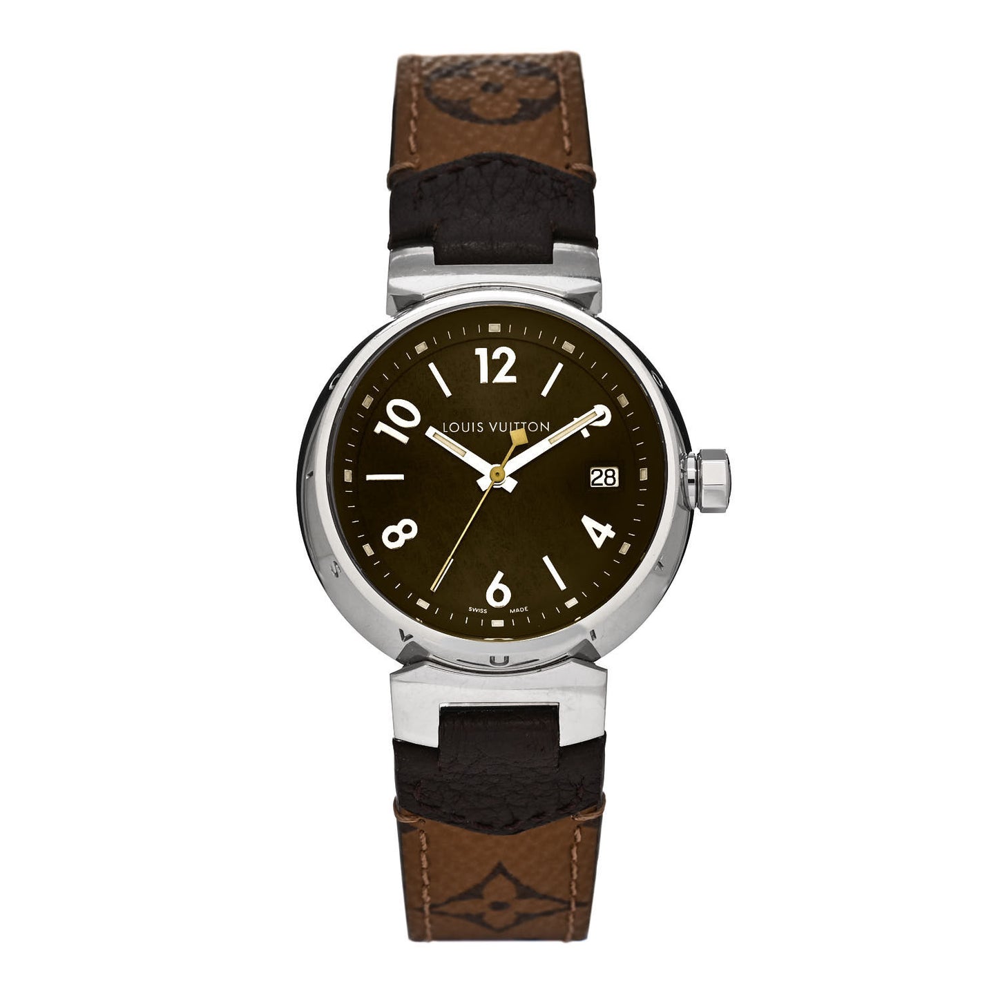 Stainless Steel Monogram 34mm Tambour Quartz Watch Brown
