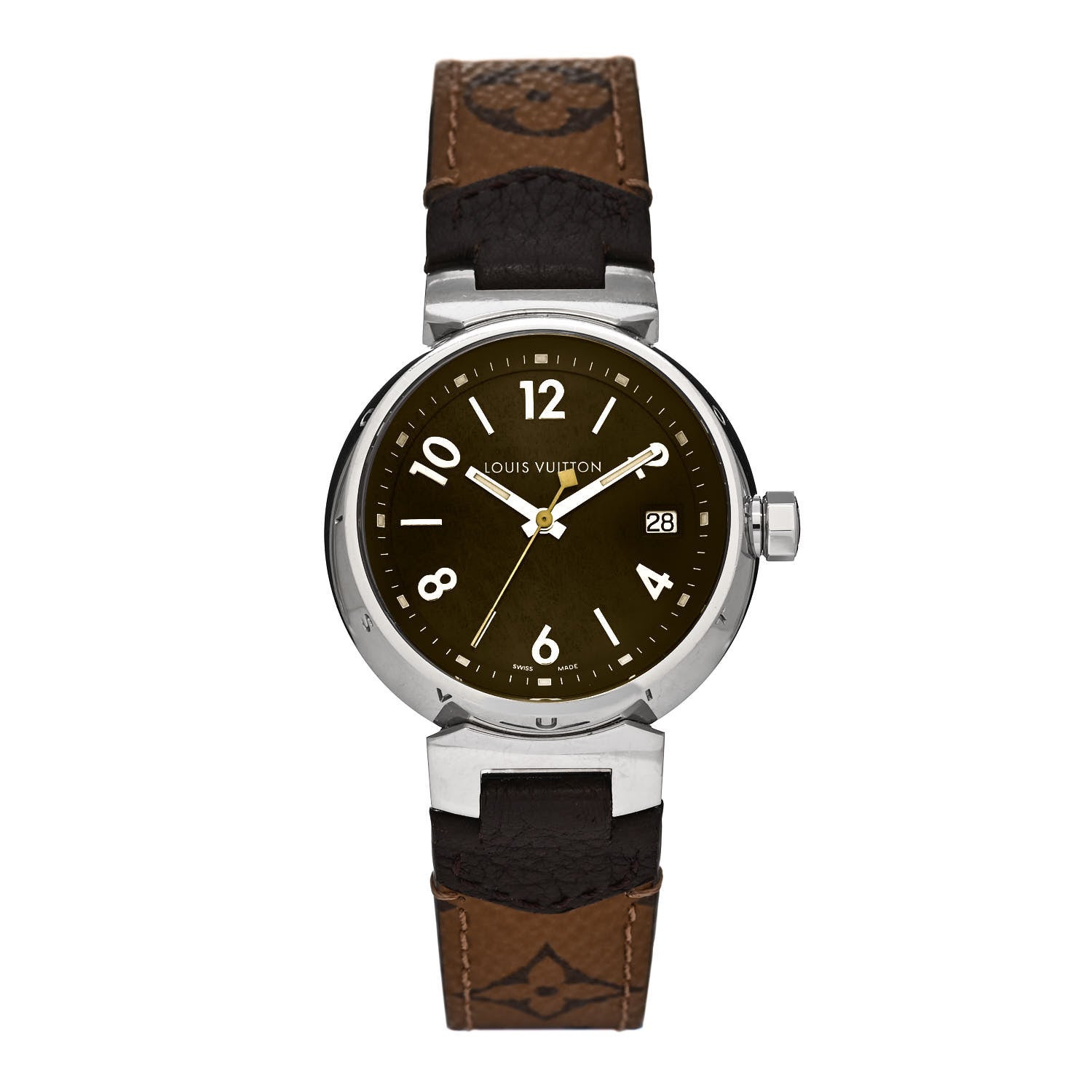 Louis Vuitton Stainless Steel Monogram 34mm Tambour Quartz Watch Brown 1 of 5