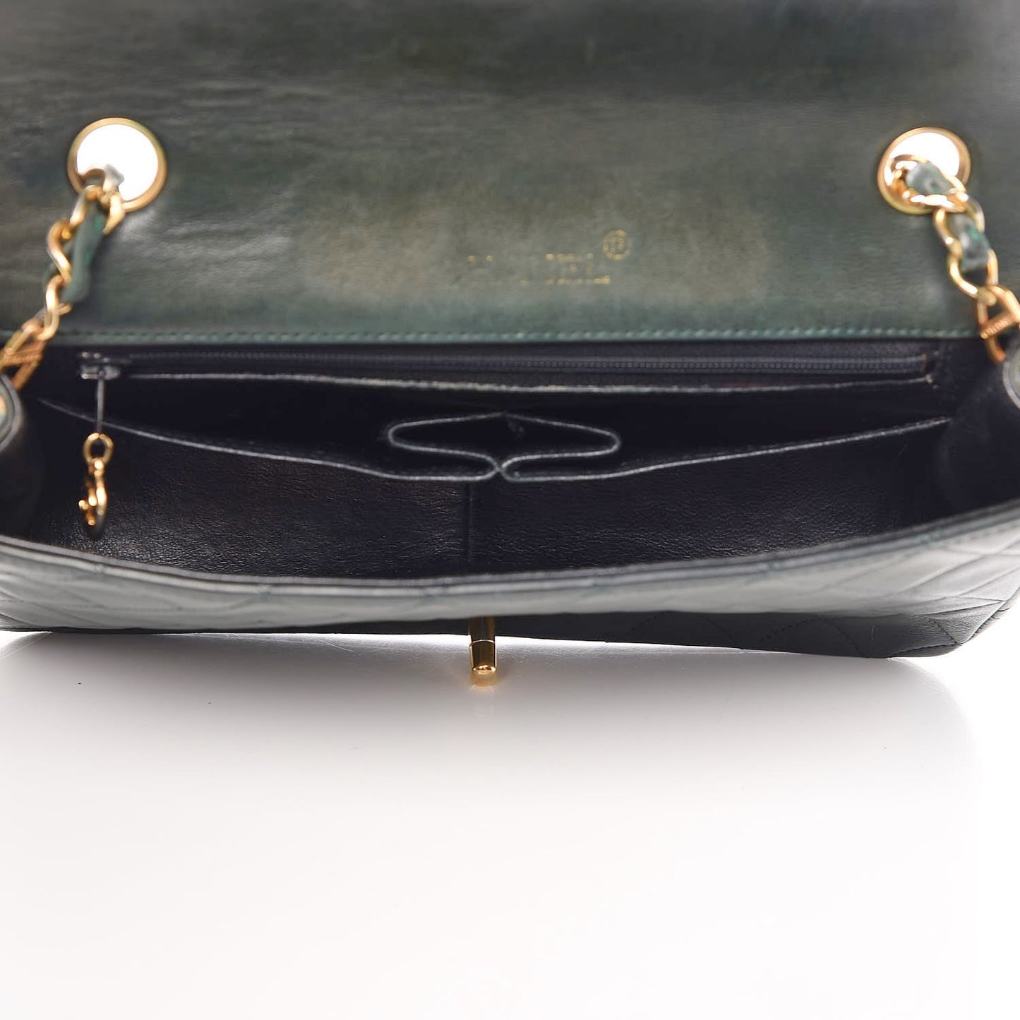 Lambskin Quilted Small Single Flap Dark Green
