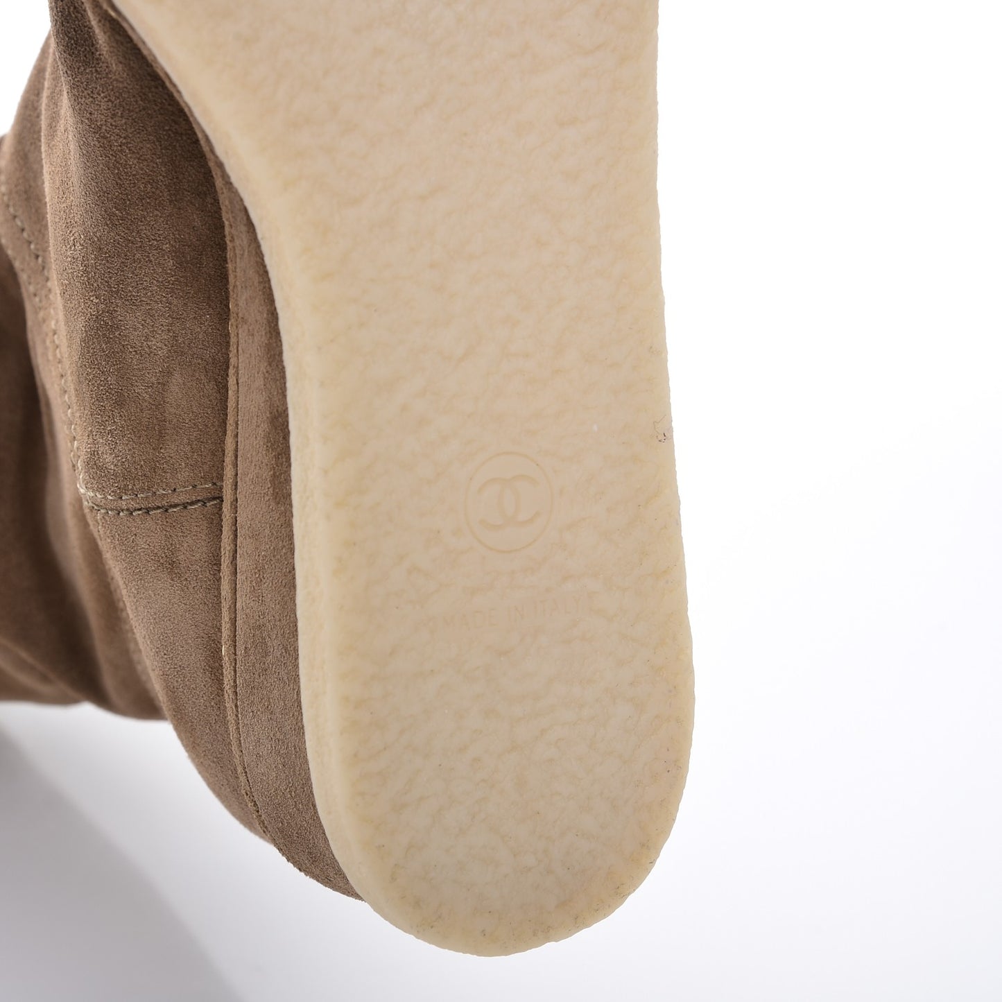 Suede Calfskin Chain Around High Boots 36 Beige