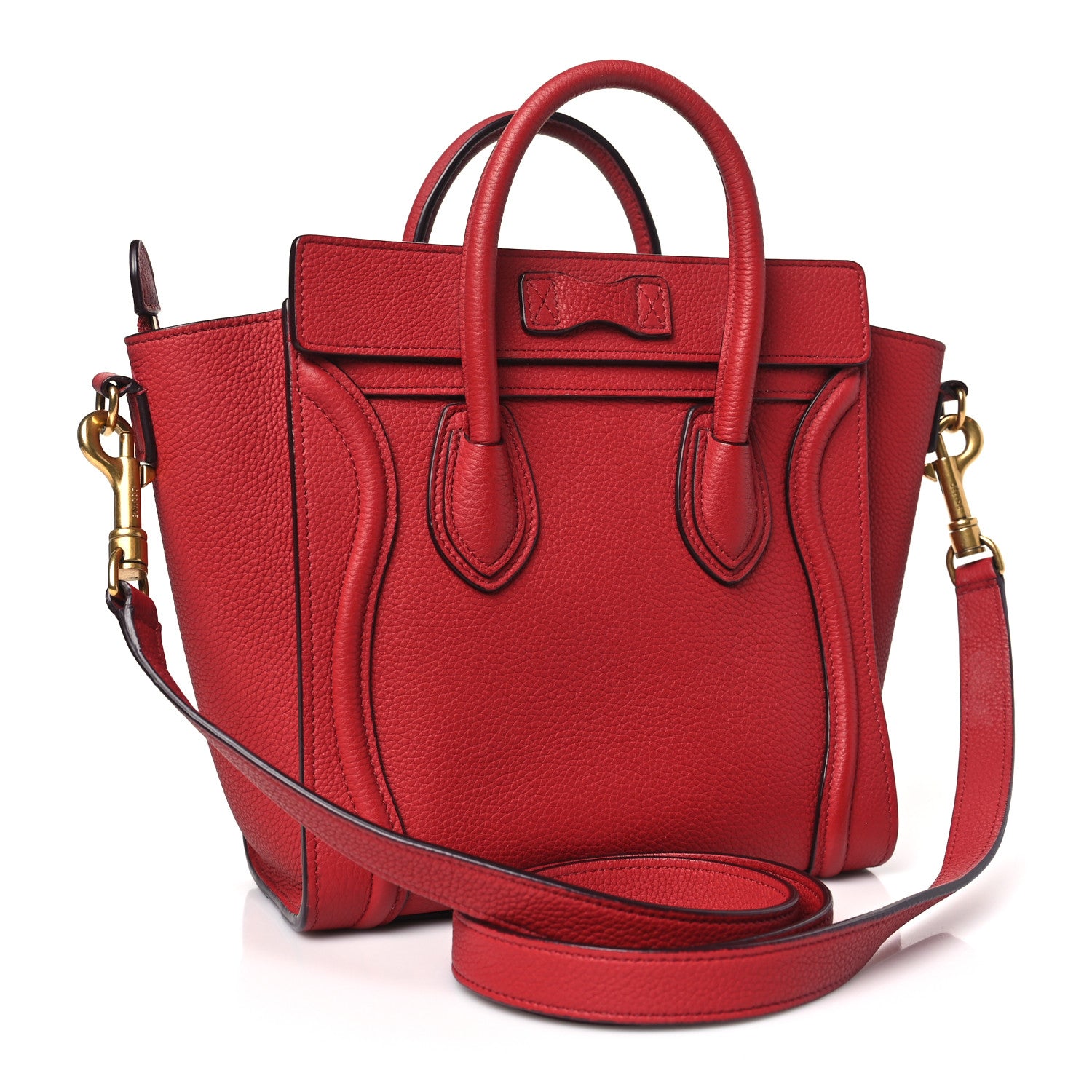 Celine Drummed Calfskin Nano Luggage Red 3 of 10