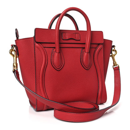 Celine Drummed Calfskin Nano Luggage Red 3 of 10