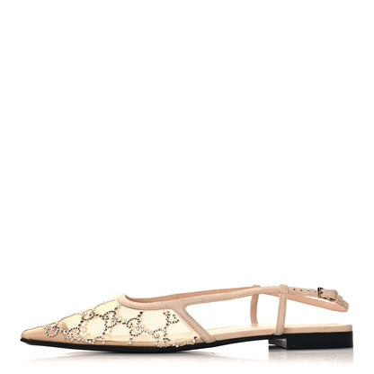 Gucci Suede Mesh Crystal GG Monogram Slingback Ballet Flats 39.5 Light Powder Skin Rose 1 of 9