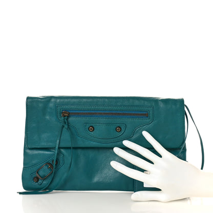 Balenciaga Agneau Giant 12 Rose Gold Hardware Envelope Clutch Turquoise 2 of 9