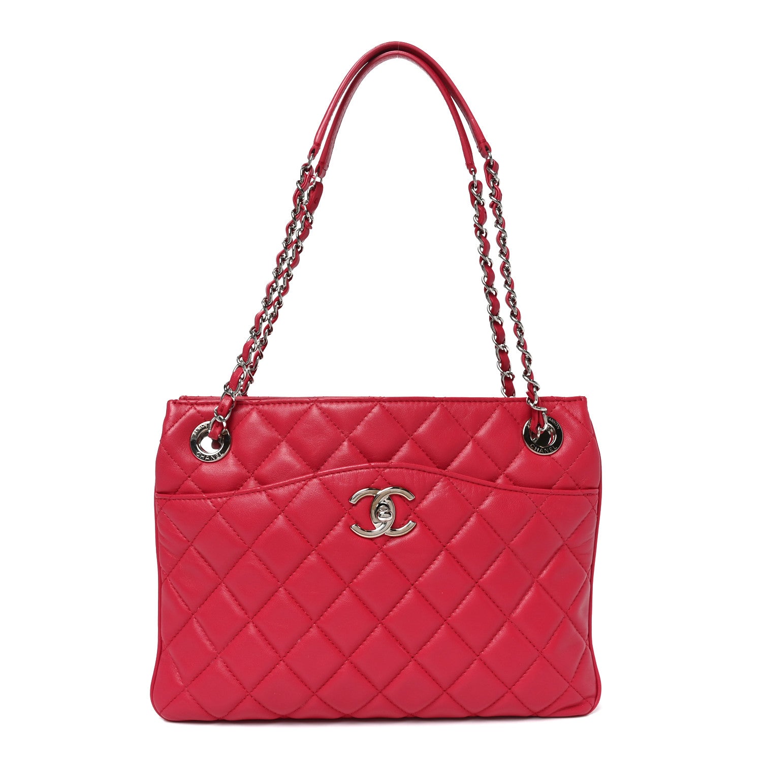 Chanel Lambskin Quilted Accordion Shopping Tote Dark Pink 1 of 11