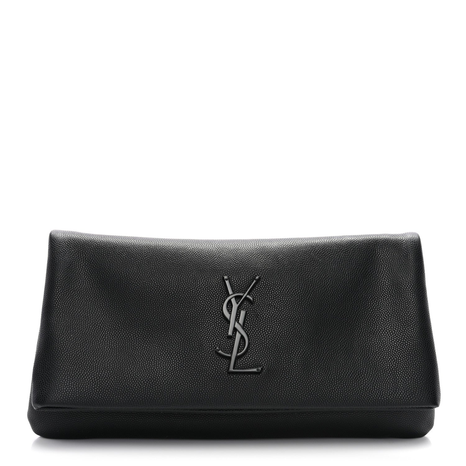 Saint Laurent Grain De Poudre West Hollywood Monogram Fold Over Clutch Black 1 of 7